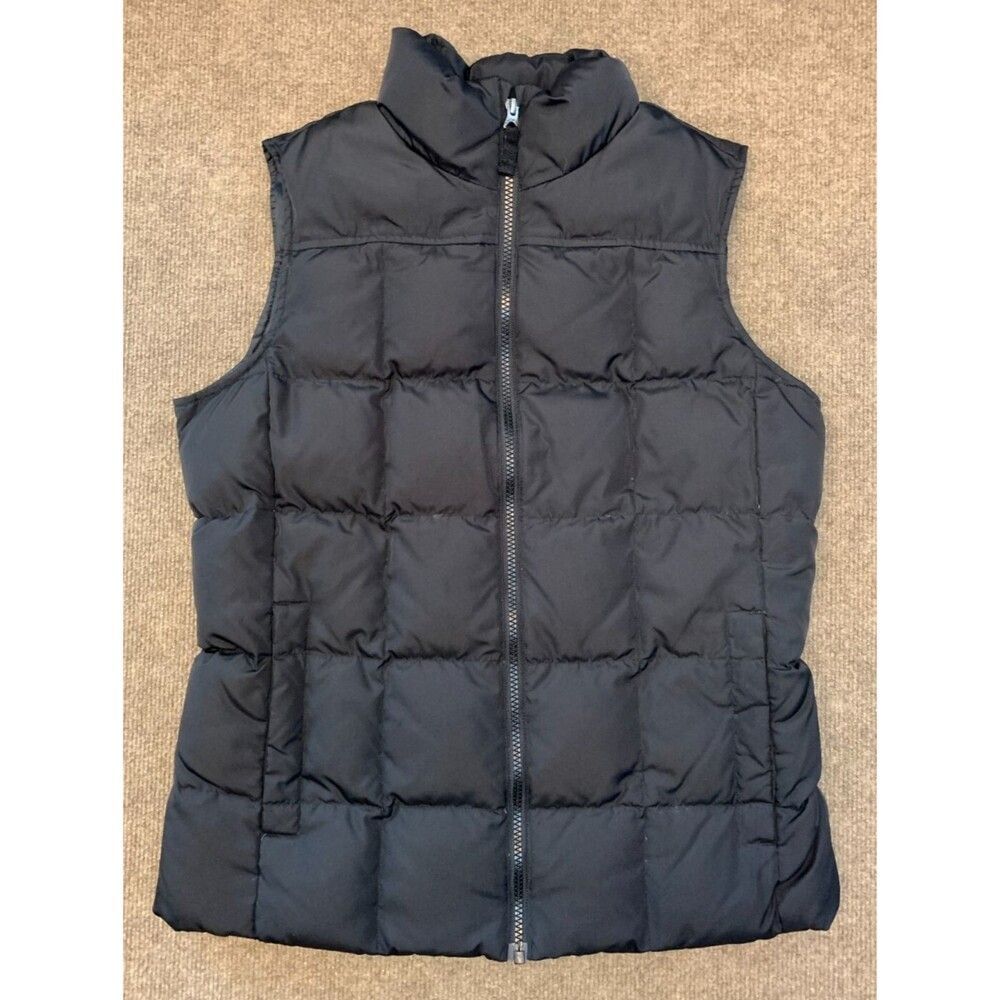 Lands End Quilted Down Vest Womens S Puffer Snap Up Mock Neck Black